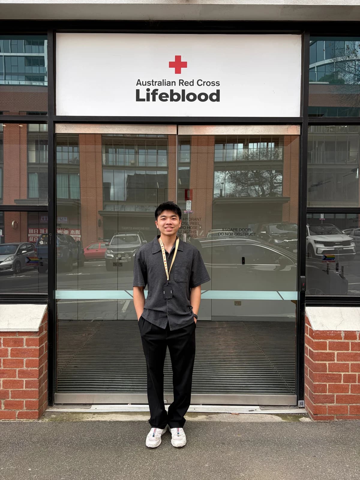 Dayrent outside Australian Red Cross Lifeblood